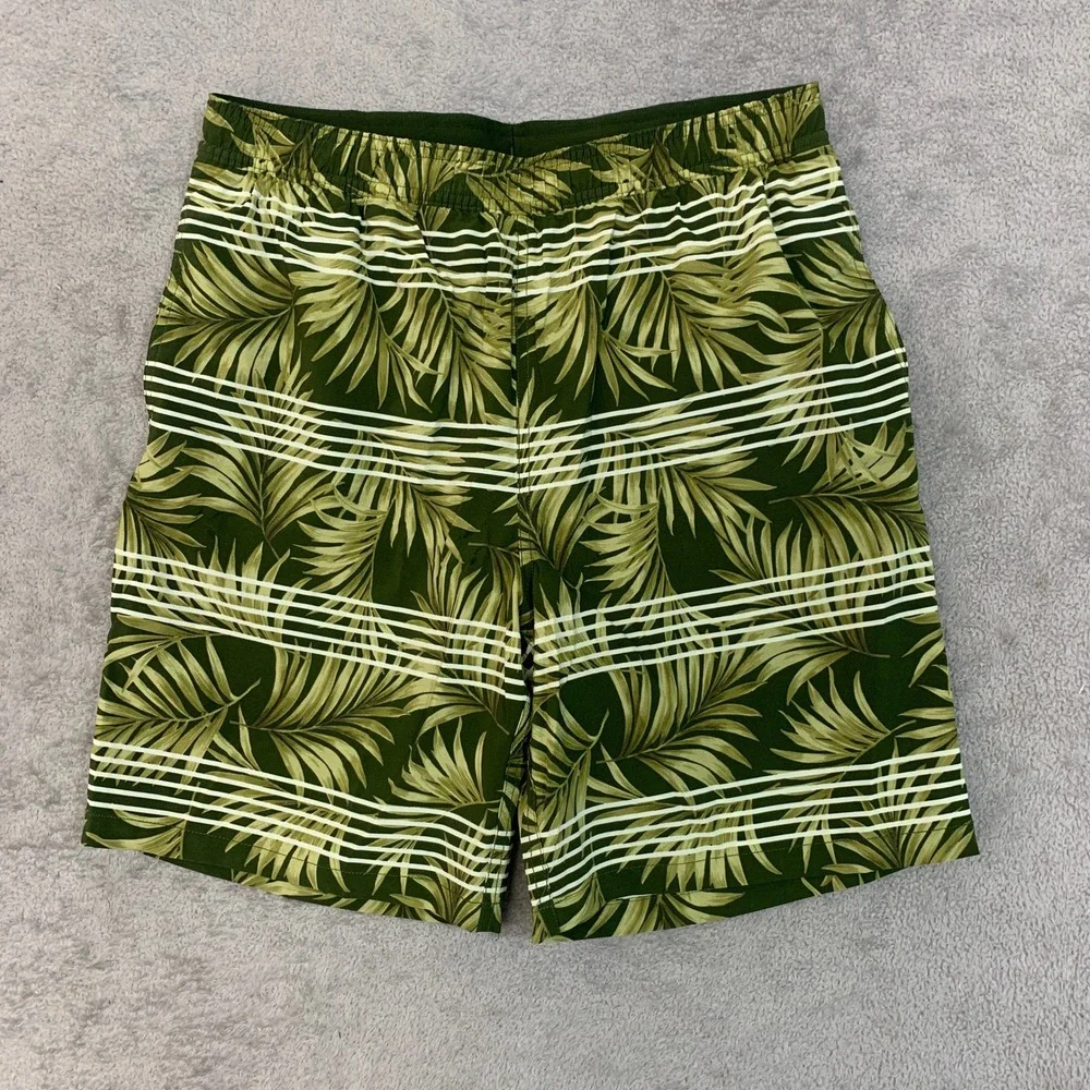NWT Kirkland Signature Tropical Palm Swim Shorts Men's M Green Stretch Fabric